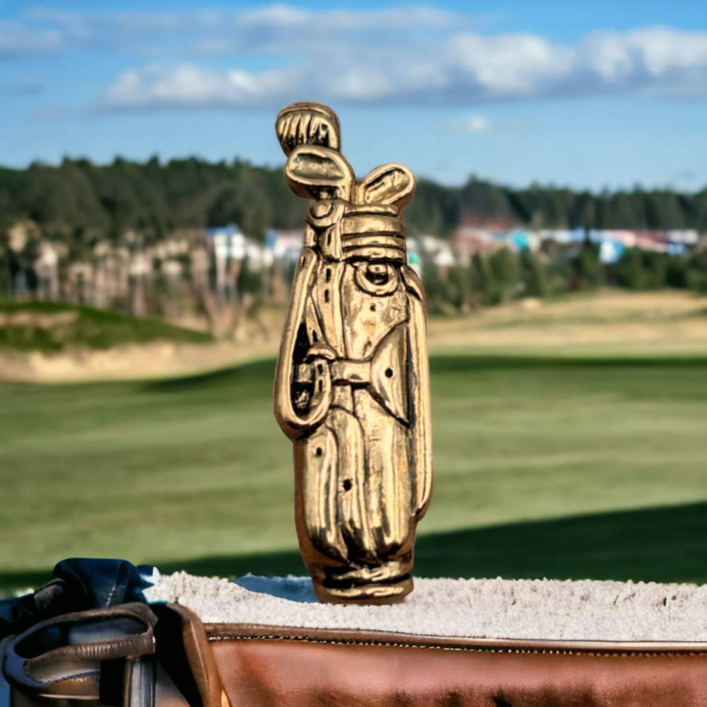 Golf Bag With Clubs Hat Lapel Pin Tie Tack Gold Tone
